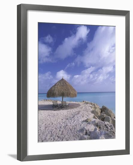 Beach Scene with Chairs and Thatch Awning-Bill Bachmann-Framed Photographic Print