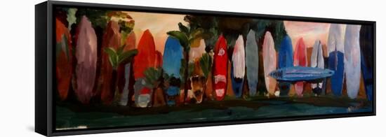 Beach Scene with Wall of Surf Boards, Hawaii I-Markus Bleichner-Framed Stretched Canvas