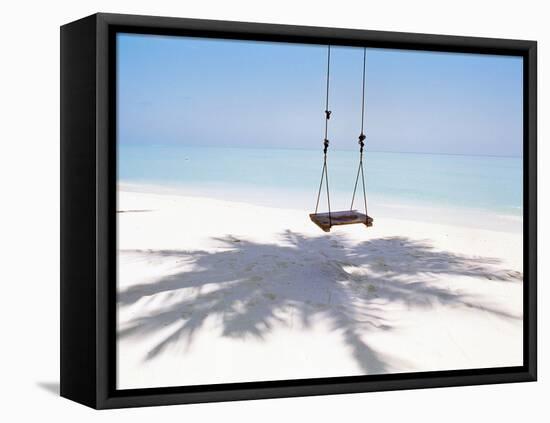 Beach Swing And Shadow of Palm Tree on Sand-null-Framed Premier Image Canvas