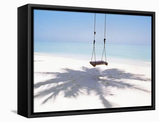 Beach Swing And Shadow of Palm Tree on Sand-null-Framed Premier Image Canvas