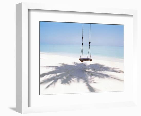 Beach Swing And Shadow of Palm Tree on Sand-null-Framed Photographic Print