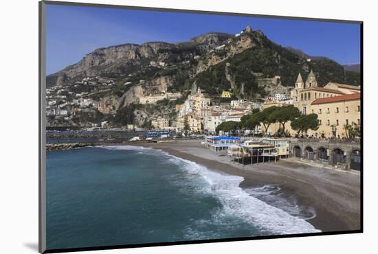 Beach, Town and Hills of Amalfi in Sunshine with Breaking Waves, Costiera Amalfitana (Amalfi Coast)-Eleanor Scriven-Mounted Photographic Print