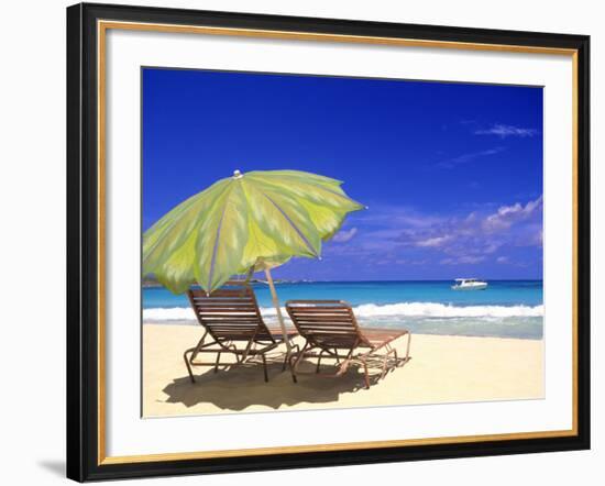 Beach Umbrella, Abaco, Bamahas-Michael DeFreitas-Framed Photographic Print