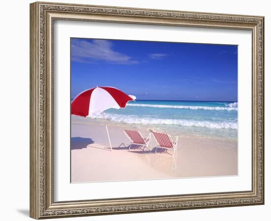 Beach Umbrella and Chairs, Caribbean-Bill Bachmann-Framed Photographic Print