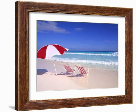 Beach Umbrella and Chairs, Caribbean-Bill Bachmann-Framed Photographic Print