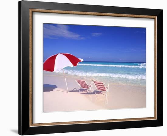 Beach Umbrella and Chairs, Caribbean-Bill Bachmann-Framed Photographic Print