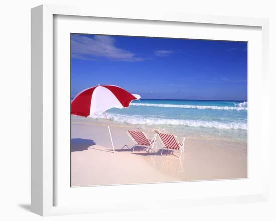 Beach Umbrella and Chairs, Caribbean-Bill Bachmann-Framed Photographic Print