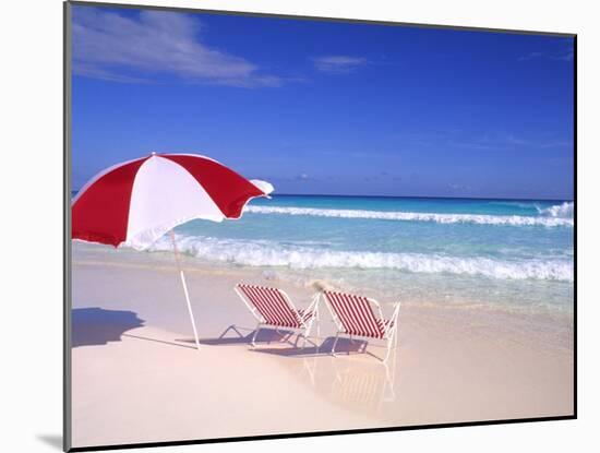 Beach Umbrella and Chairs, Caribbean-Bill Bachmann-Mounted Photographic Print