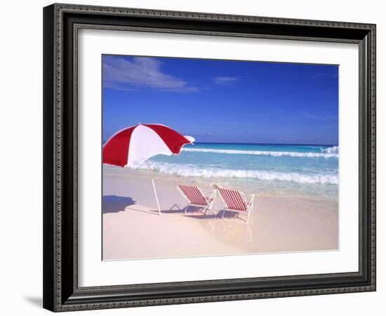 Beach Umbrella and Chairs, Caribbean-Bill Bachmann-Framed Photographic Print