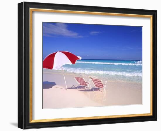 Beach Umbrella and Chairs, Caribbean-Bill Bachmann-Framed Photographic Print