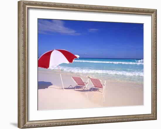 Beach Umbrella and Chairs, Caribbean-Bill Bachmann-Framed Photographic Print