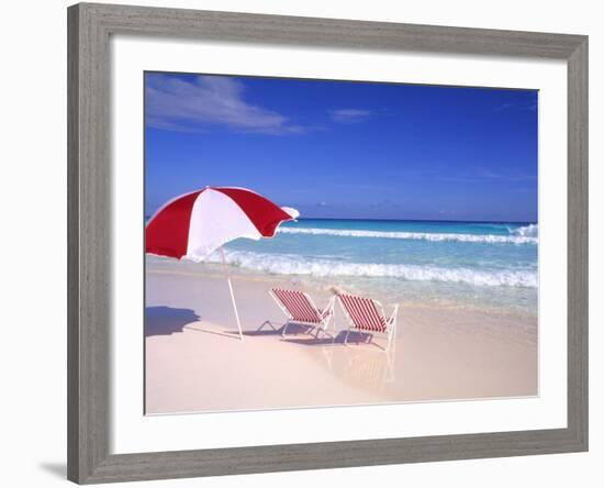 Beach Umbrella and Chairs, Caribbean-Bill Bachmann-Framed Photographic Print