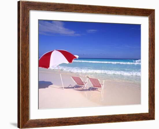 Beach Umbrella and Chairs, Caribbean-Bill Bachmann-Framed Photographic Print