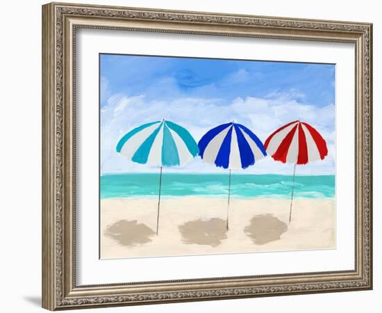 Beach Umbrella Trio-Julie DeRice-Framed Art Print