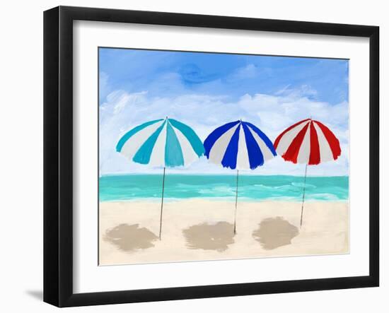 Beach Umbrella Trio-Julie DeRice-Framed Art Print