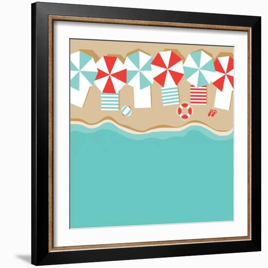 Beach Umbrellas Flat Design Background. EPS 10 Vector Royalty Free Stock Illustration for Greeting-Michele Paccione-Framed Art Print