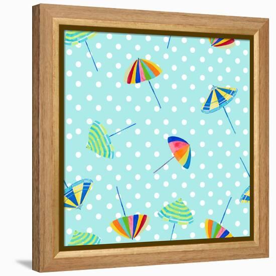 Beach Umbrellas on Dots-Julie DeRice-Framed Stretched Canvas