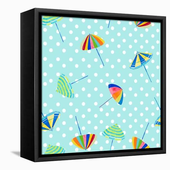 Beach Umbrellas on Dots-Julie DeRice-Framed Stretched Canvas