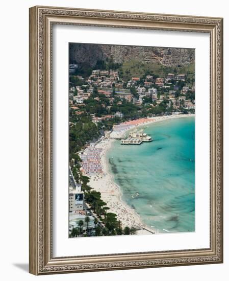 Beach View from Monte Pellegrino, Mondello, Sicily, Italy-Walter Bibikow-Framed Photographic Print