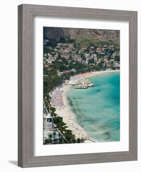 Beach View from Monte Pellegrino, Mondello, Sicily, Italy-Walter Bibikow-Framed Photographic Print