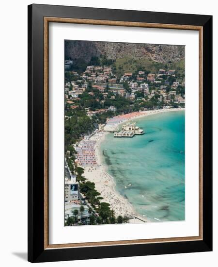 Beach View from Monte Pellegrino, Mondello, Sicily, Italy-Walter Bibikow-Framed Photographic Print