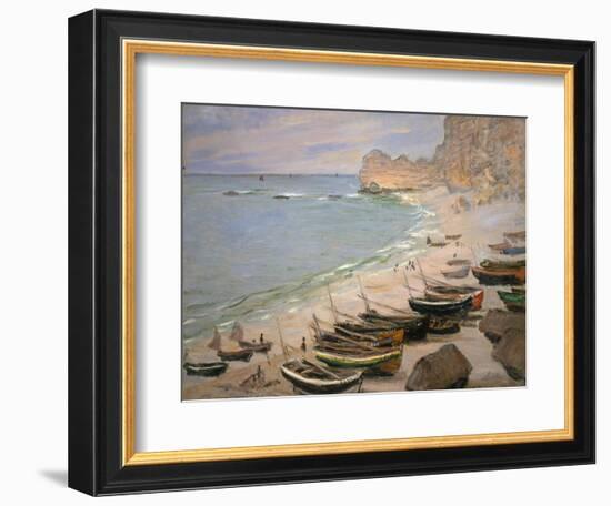 Beach with Boats at Etretat, 1883-Claude Monet-Framed Giclee Print