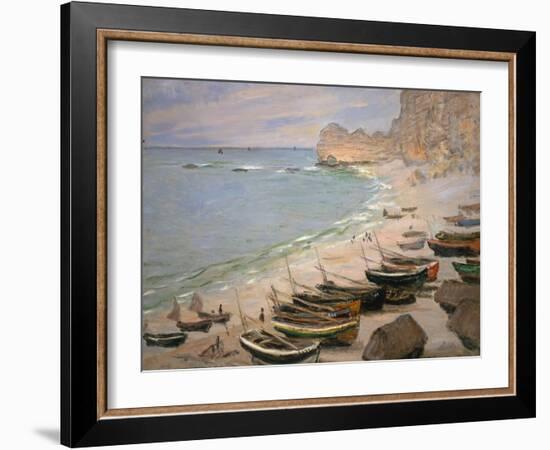 Beach with Boats at Etretat, 1883-Claude Monet-Framed Giclee Print