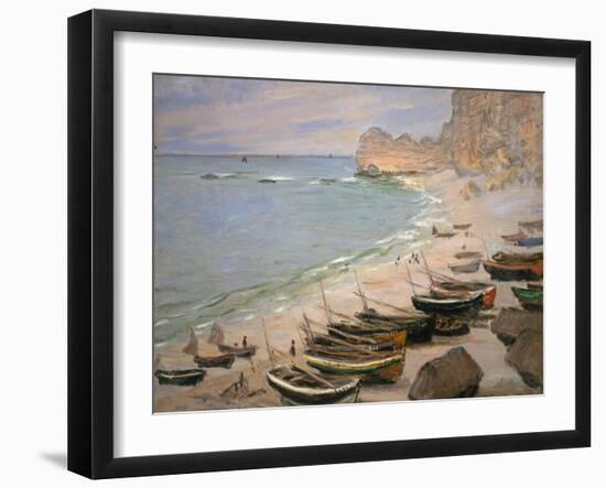 Beach with Boats at Etretat, 1883-Claude Monet-Framed Giclee Print