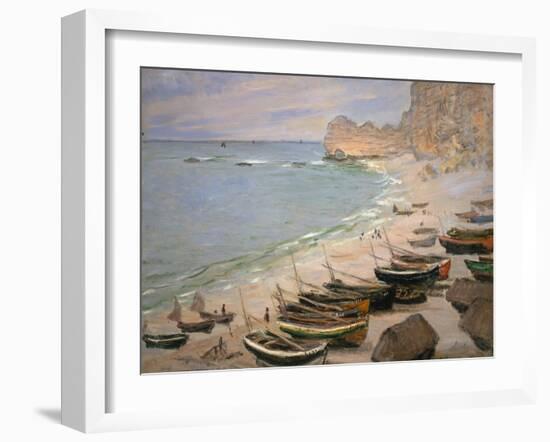 Beach with Boats at Etretat, 1883-Claude Monet-Framed Giclee Print