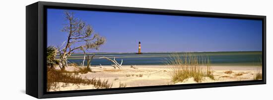 Beach with Lighthouse in the Background, Morris Island Lighthouse, Morris Island, South Carolina-null-Framed Premier Image Canvas