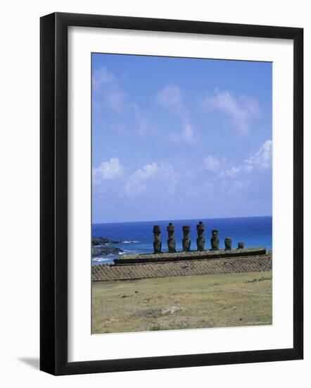 Beach with Nau Nau, Easter Island, Pacific Ocean, Chile, South America-Geoff Renner-Framed Photographic Print