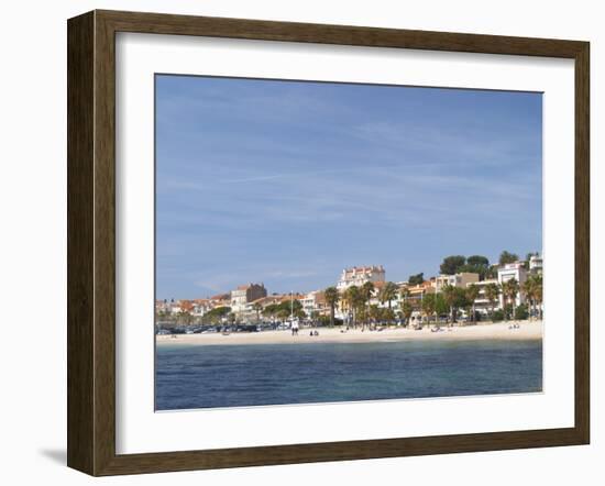 Beach with Palm Trees Along Coast in Bandol, Cote d'Azur, Var, France-Per Karlsson-Framed Photographic Print