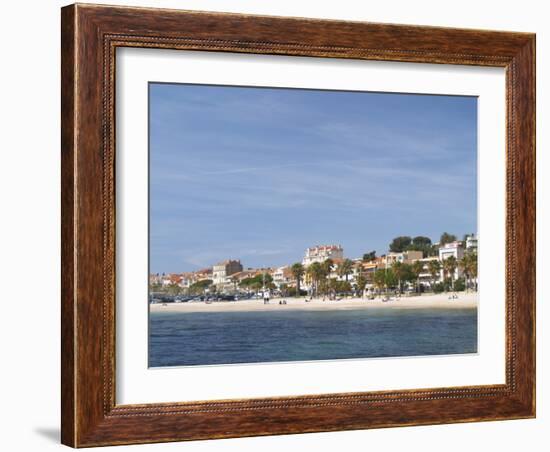 Beach with Palm Trees Along Coast in Bandol, Cote d'Azur, Var, France-Per Karlsson-Framed Photographic Print