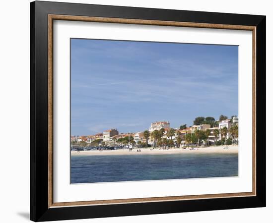 Beach with Palm Trees Along Coast in Bandol, Cote d'Azur, Var, France-Per Karlsson-Framed Photographic Print
