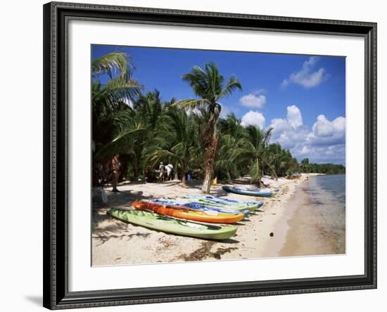 Beach with Palm Trees and Kayaks, Punta Soliman, Mayan Riviera, Yucatan Peninsula, Mexico-Nelly Boyd-Framed Photographic Print