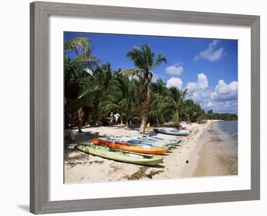 Beach with Palm Trees and Kayaks, Punta Soliman, Mayan Riviera, Yucatan Peninsula, Mexico-Nelly Boyd-Framed Photographic Print