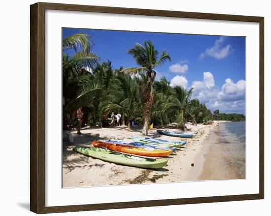 Beach with Palm Trees and Kayaks, Punta Soliman, Mayan Riviera, Yucatan Peninsula, Mexico-Nelly Boyd-Framed Photographic Print