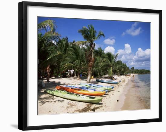 Beach with Palm Trees and Kayaks, Punta Soliman, Mayan Riviera, Yucatan Peninsula, Mexico-Nelly Boyd-Framed Photographic Print