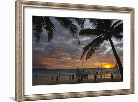 Beach with Palm Trees at Sunset, Boracay Island, Aklan Province, Philippines-Keren Su-Framed Photographic Print