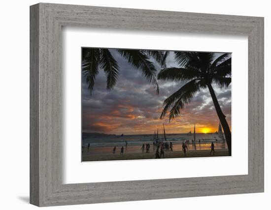 Beach with Palm Trees at Sunset, Boracay Island, Aklan Province, Philippines-Keren Su-Framed Photographic Print