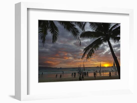 Beach with Palm Trees at Sunset, Boracay Island, Aklan Province, Philippines-Keren Su-Framed Photographic Print