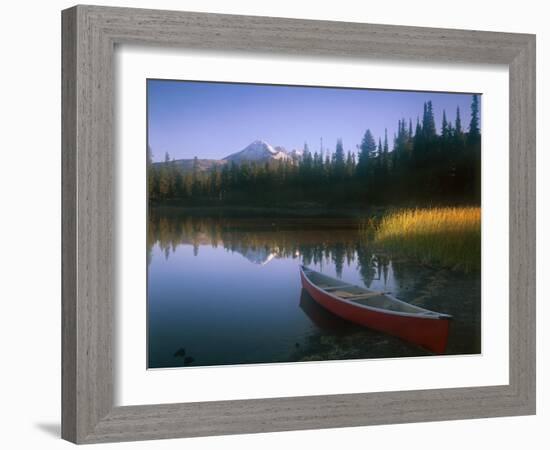 Beached Red Canoe, Sparks Lake, Central Oregon Cascades-Janis Miglavs-Framed Photographic Print