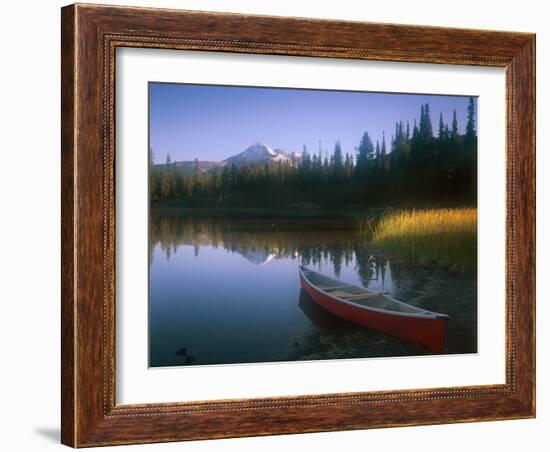 Beached Red Canoe, Sparks Lake, Central Oregon Cascades-Janis Miglavs-Framed Photographic Print