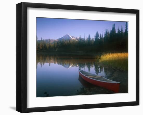 Beached Red Canoe, Sparks Lake, Central Oregon Cascades-Janis Miglavs-Framed Photographic Print