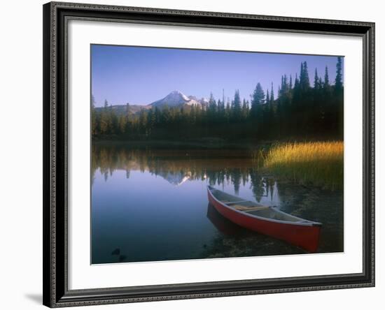 Beached Red Canoe, Sparks Lake, Central Oregon Cascades-Janis Miglavs-Framed Photographic Print