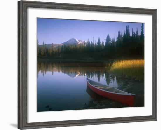 Beached Red Canoe, Sparks Lake, Central Oregon Cascades-Janis Miglavs-Framed Photographic Print