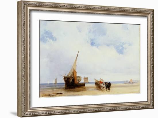 Beached Vessels and a Wagon Near Trouville, c.1825-Richard Parkes Bonington-Framed Giclee Print