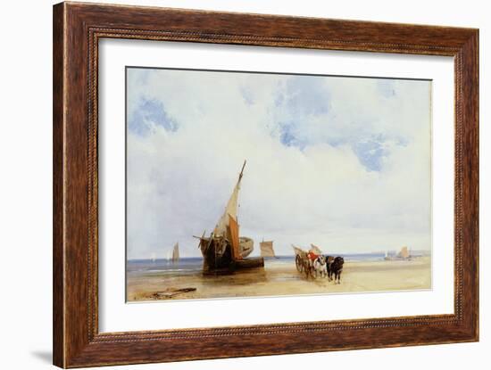 Beached Vessels and a Wagon Near Trouville, c.1825-Richard Parkes Bonington-Framed Giclee Print