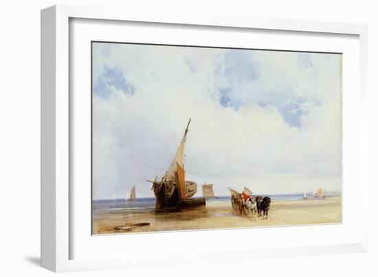 Beached Vessels and a Wagon Near Trouville, c.1825-Richard Parkes Bonington-Framed Giclee Print