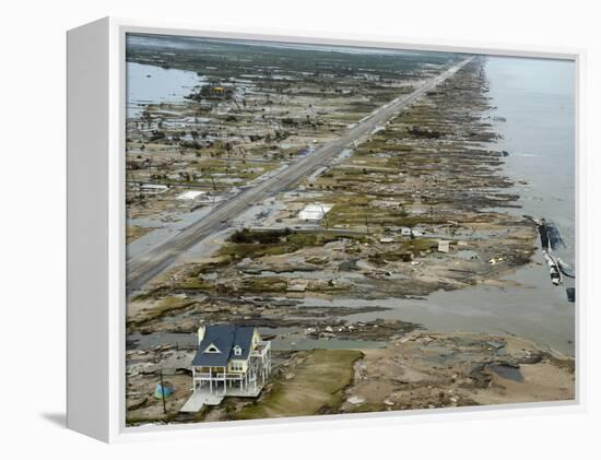Beachfront Home Stands Among the Debris in Gilchrist, Texas after Hurricane Ike Hit the Area-null-Framed Premier Image Canvas